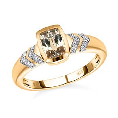 Turkizite and White Zircon 1.35 ctw Ring in Vermeil Yellow Gold Over Sterling Silver (Size 9)