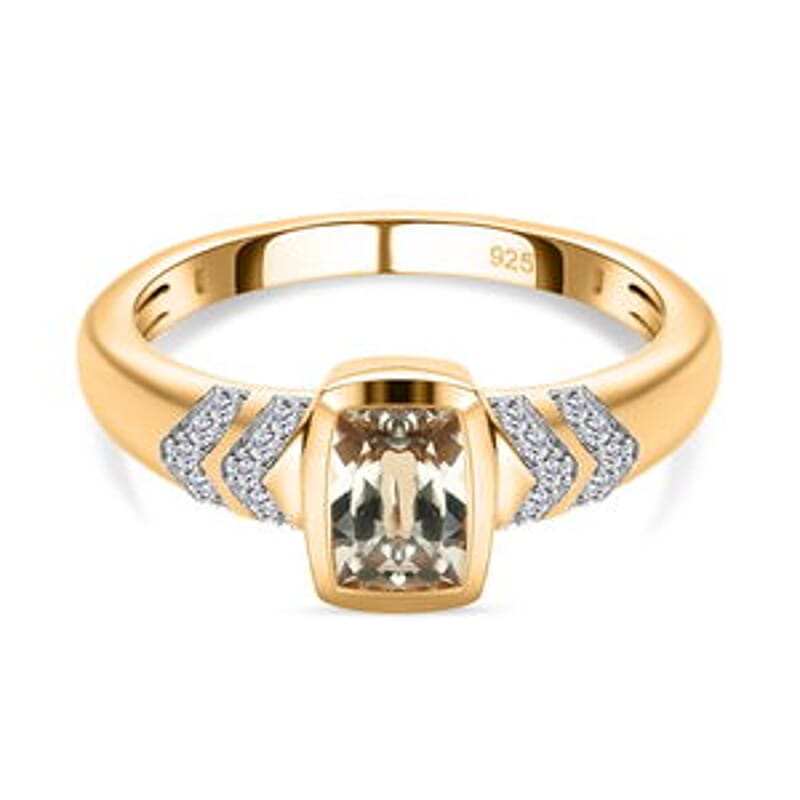 AAA Turkizite and White Zircon 1.22 ctw Ring in Vermeil Yellow Gold Over Sterling Silver (Size 10.0)