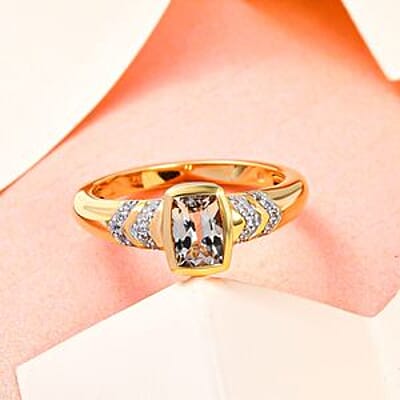 AAA Turkizite and White Zircon 1.22 ctw Ring in Vermeil Yellow Gold Over Sterling Silver (Size 10.0)