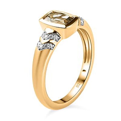 AAA Turkizite and White Zircon 1.22 ctw Ring in Vermeil Yellow Gold Over Sterling Silver (Size 10.0)