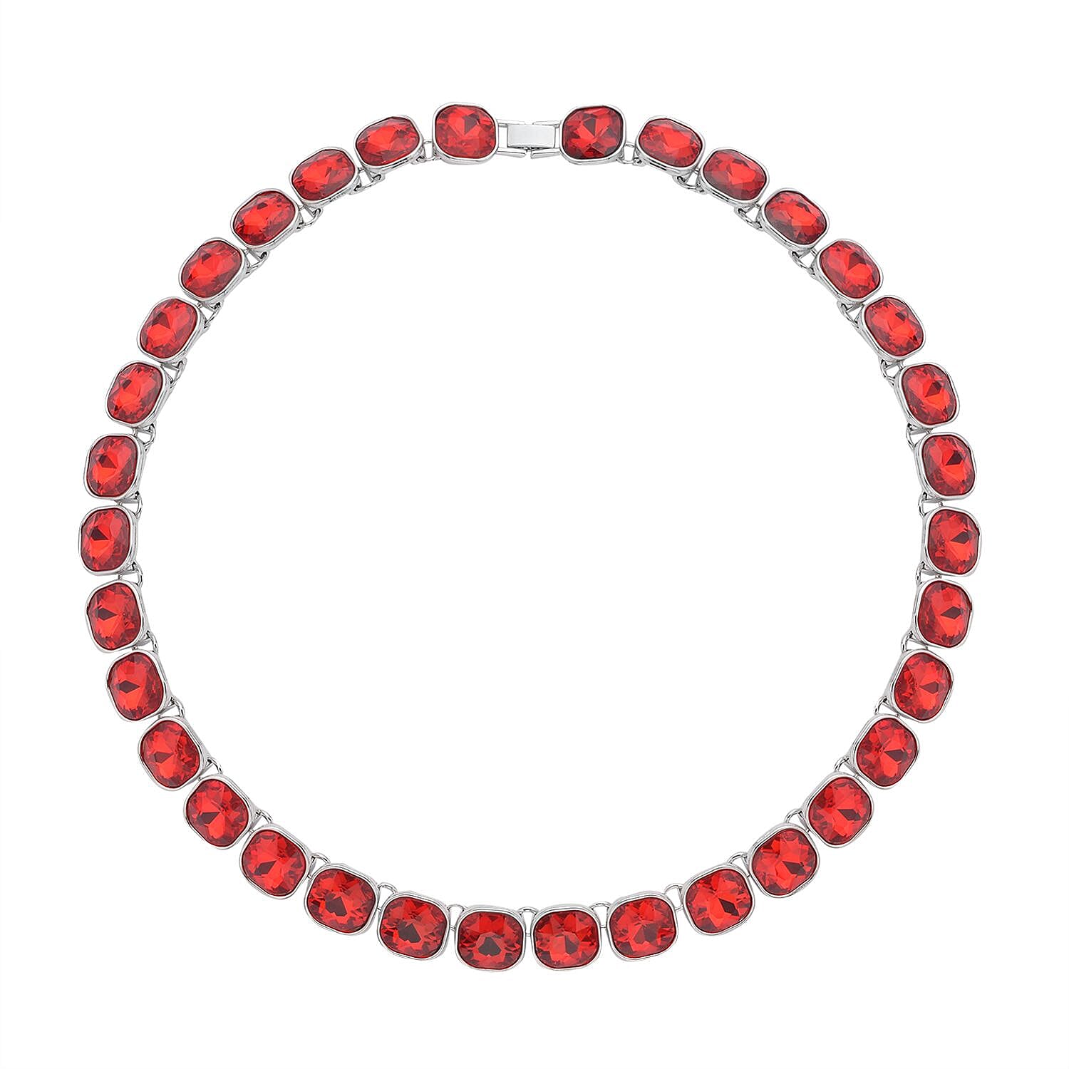 Simulated Ruby Tennis Necklace 20 Inches in Silvertone
