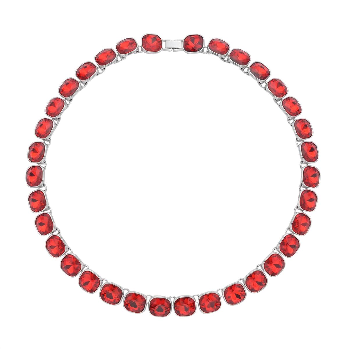 Simulated Ruby Tennis Necklace 20 Inches in Silvertone image number 0