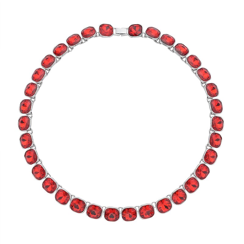 Simulated Ruby Tennis Necklace 20 Inches in Silvertone