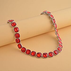 Simulated Ruby Tennis Necklace 20 Inches in Silvertone
