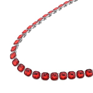 Simulated Ruby Tennis Necklace 20 Inches in Silvertone