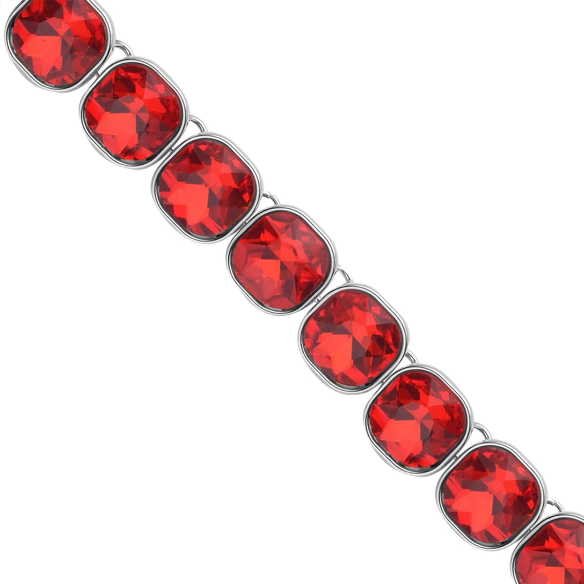 Simulated Ruby Tennis Necklace 20 Inches in Silvertone image number 3