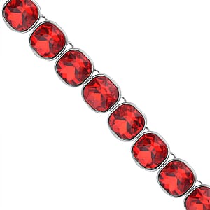 Simulated Ruby Tennis Necklace 20 Inches in Silvertone