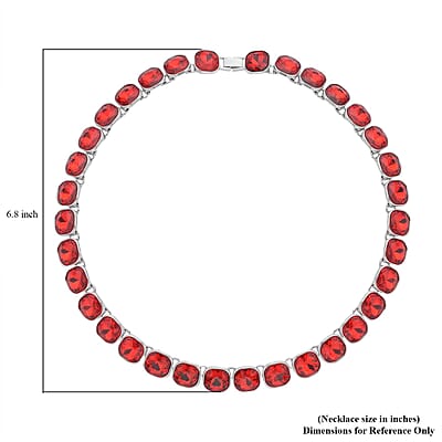 Simulated Ruby Tennis Necklace 20 Inches in Silvertone