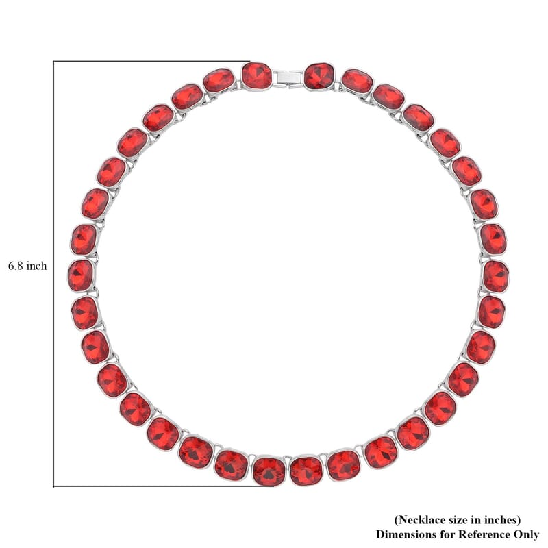 Simulated Ruby Tennis Necklace 20 Inches in Silvertone