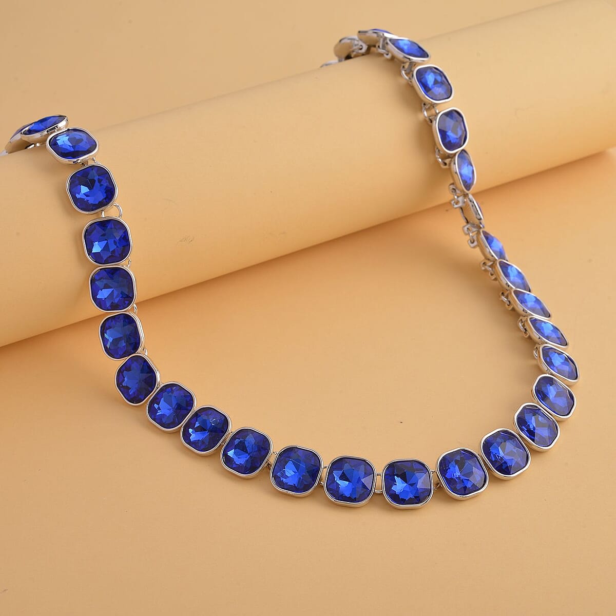 Simulated Blue Sapphire Tennis Necklace 20 Inches in Silvertone image number 1