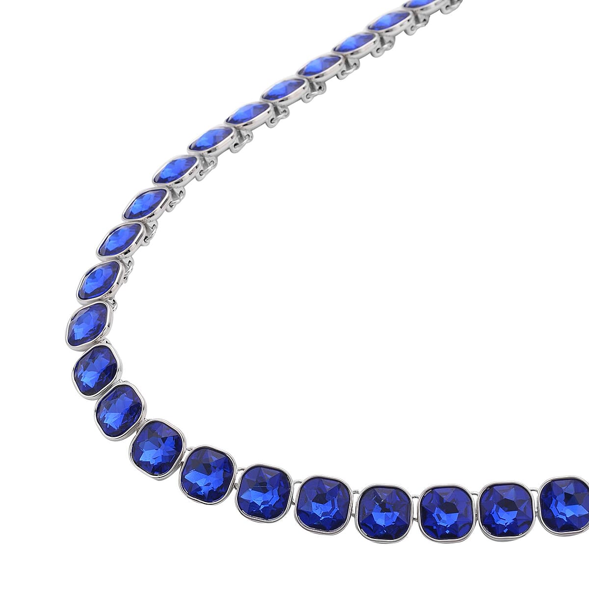 Simulated Blue Sapphire Tennis Necklace 20 Inches in Silvertone image number 2