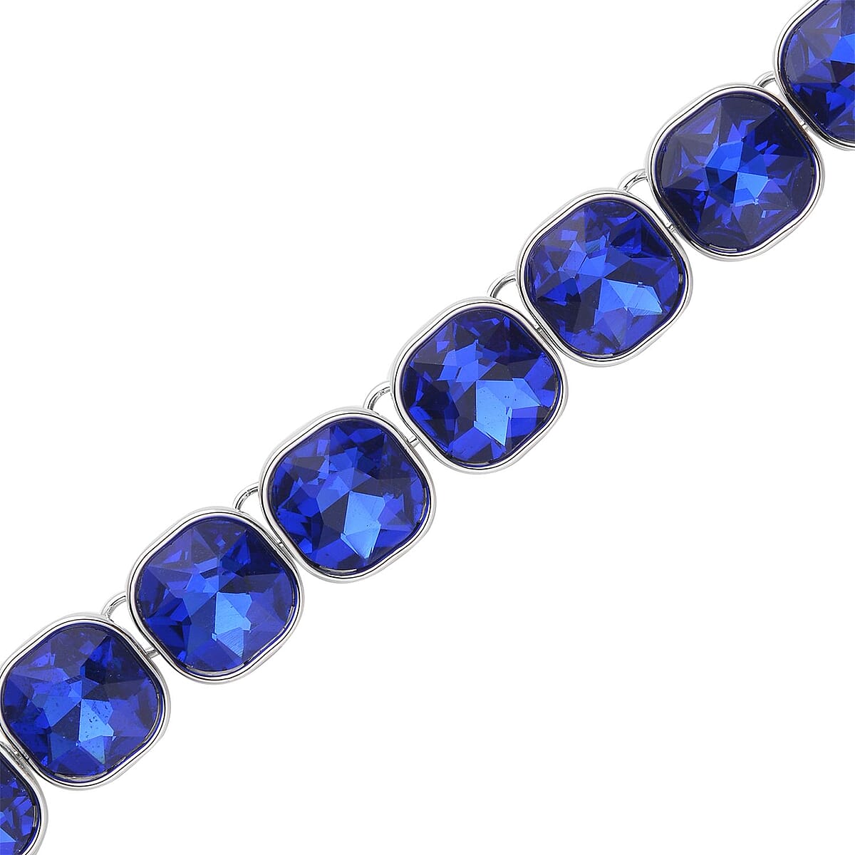 Simulated Blue Sapphire Tennis Necklace 20 Inches in Silvertone image number 3