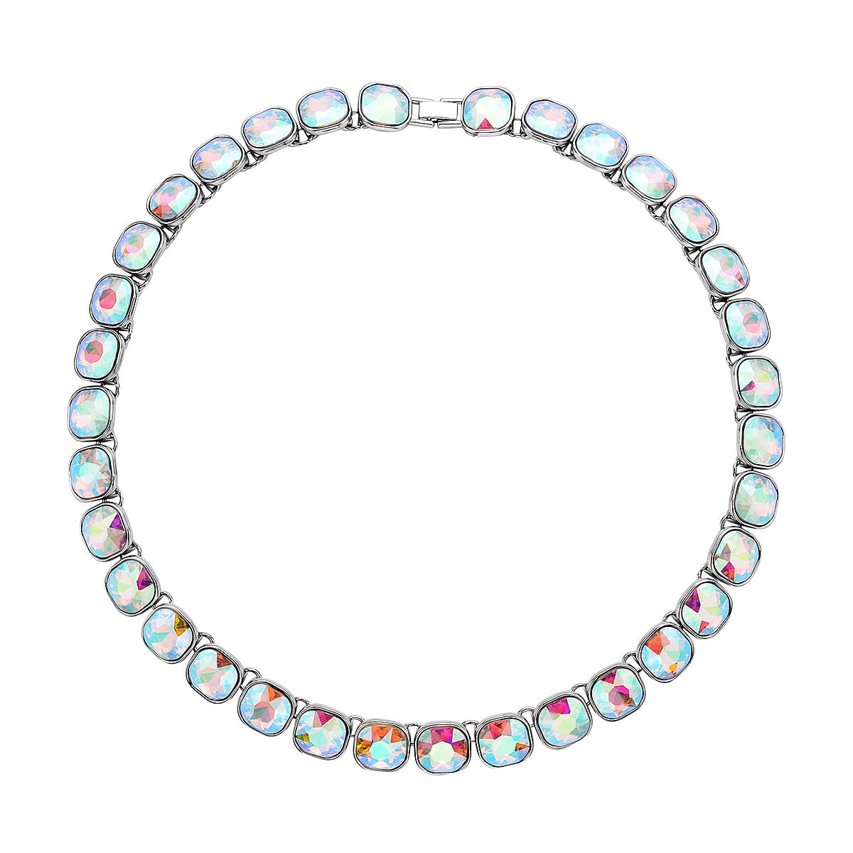 Simulated White Aurora Borealis Tennis Necklace 20 Inches in Silvertone image number 0