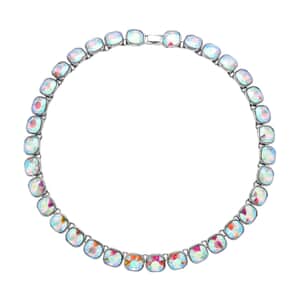 Simulated White Aurora Borealis Tennis Necklace 20 Inches in Silvertone