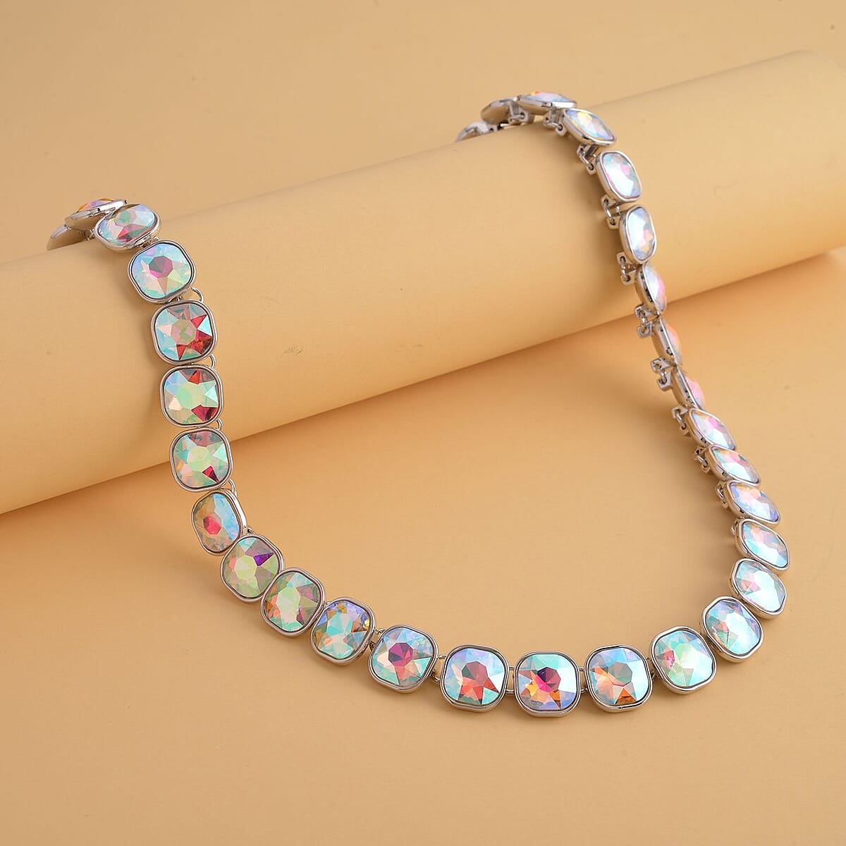 Simulated White Aurora Borealis Tennis Necklace 20 Inches in Silvertone image number 1