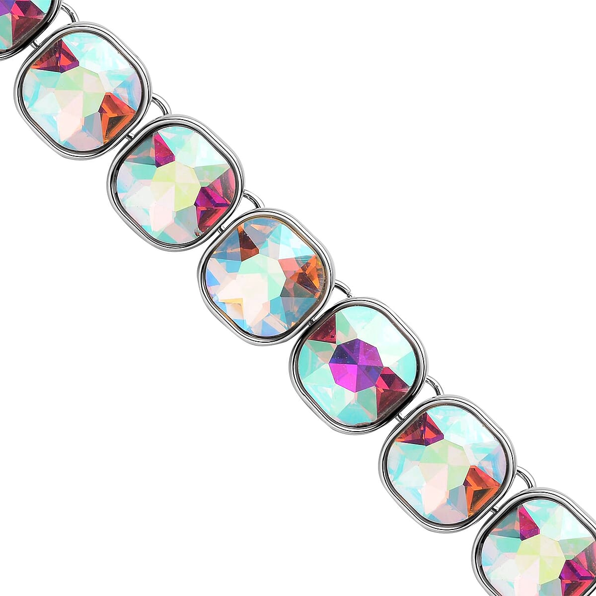 Simulated White Aurora Borealis Tennis Necklace 20 Inches in Silvertone image number 3
