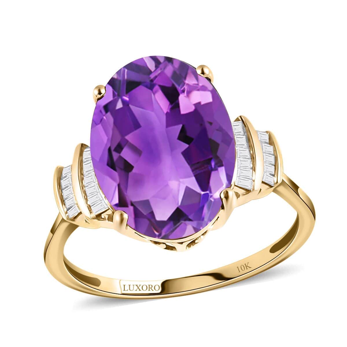 LUXORO 10K Yellow Gold AAA Kagem Zambian Amethyst and G-H I3 Diamond Ring 2.50 Grams 5.40 ctw image number 0