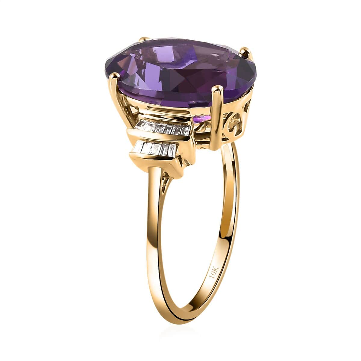 LUXORO 10K Yellow Gold AAA Kagem Zambian Amethyst and G-H I3 Diamond Ring 2.50 Grams 5.40 ctw image number 3