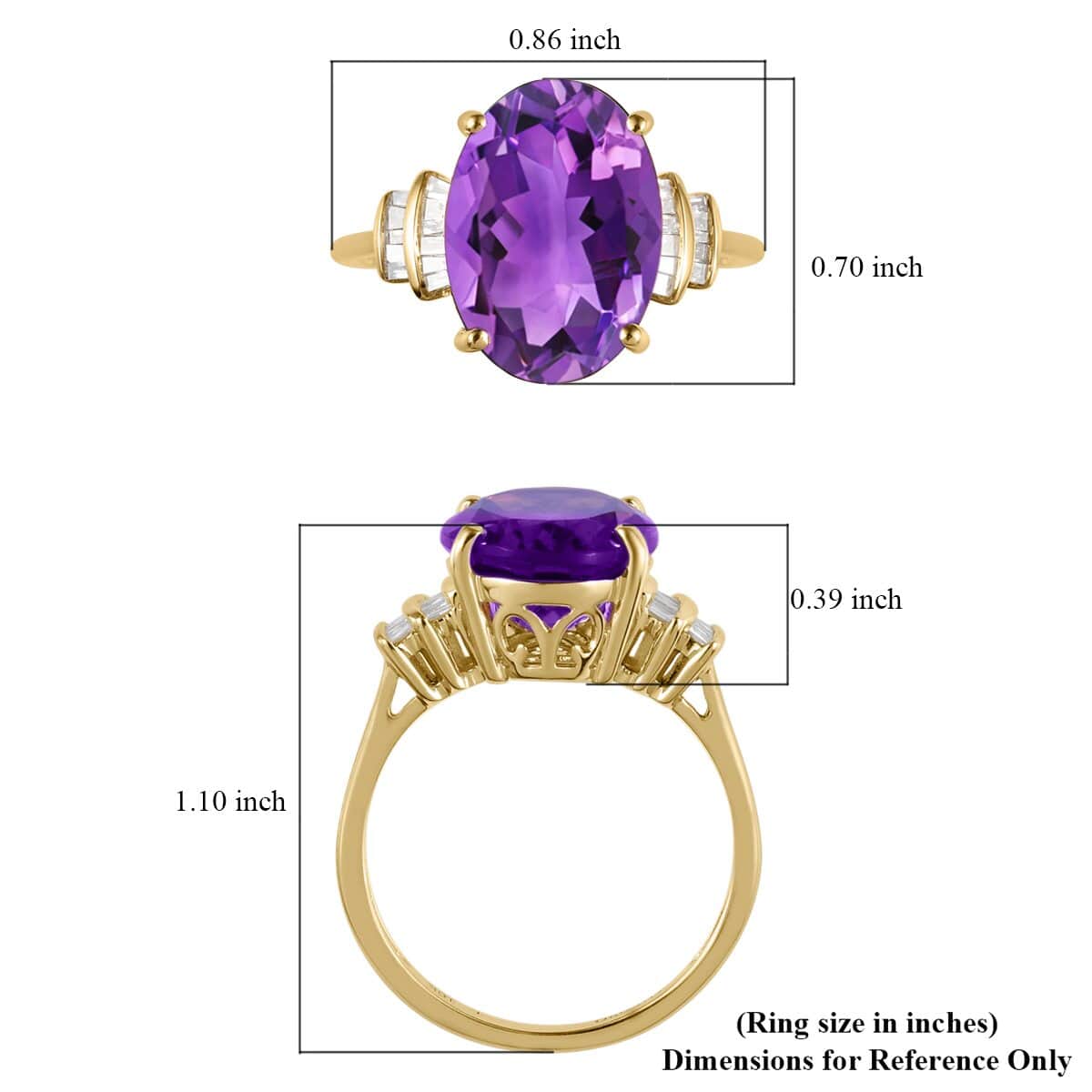 LUXORO 10K Yellow Gold AAA Kagem Zambian Amethyst and G-H I3 Diamond Ring 2.50 Grams 5.40 ctw image number 5