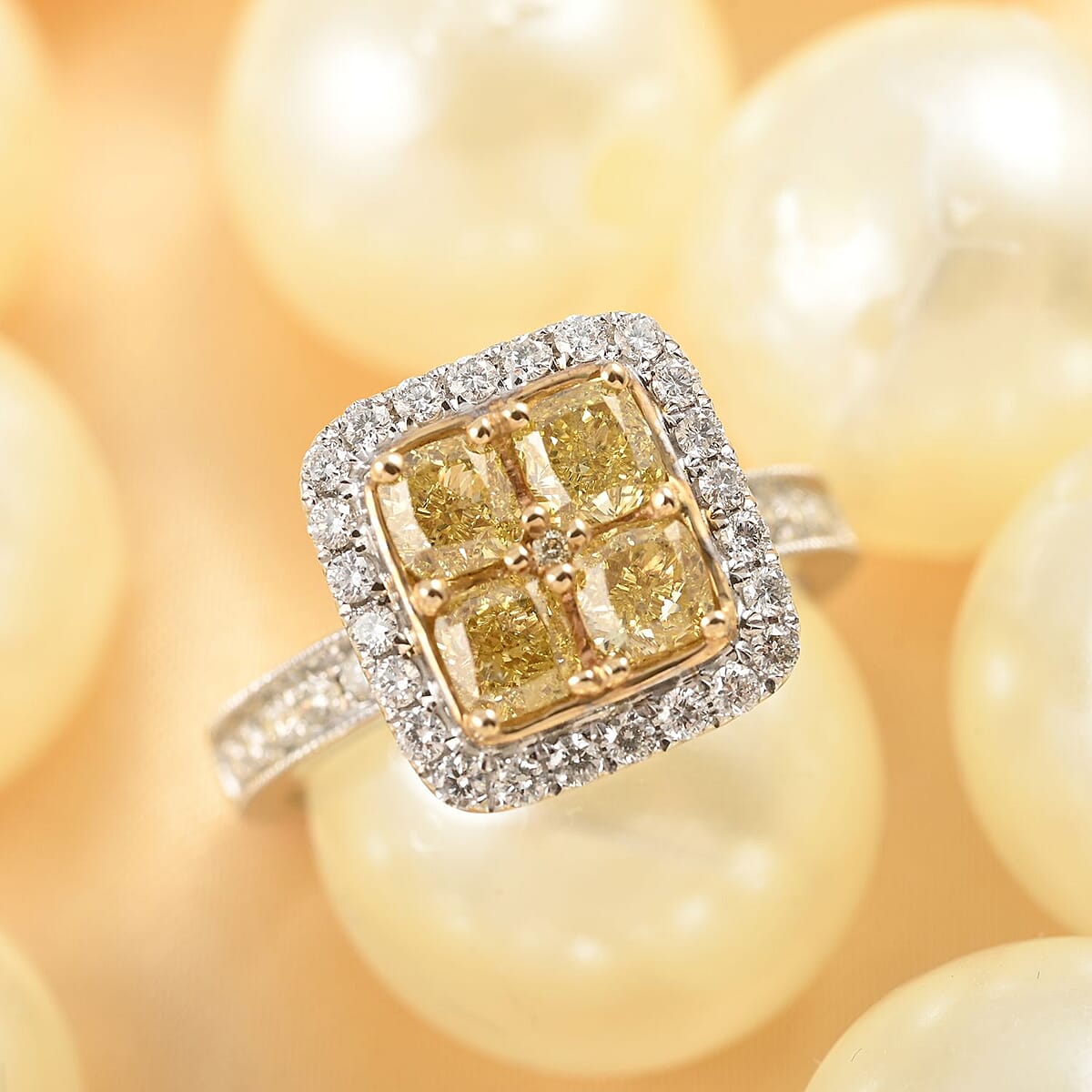 14K White and Yellow Gold Natural Yellow Diamond and Diamond Ring (Size 7.0) 5.30 Grams 1.75 ctw image number 1