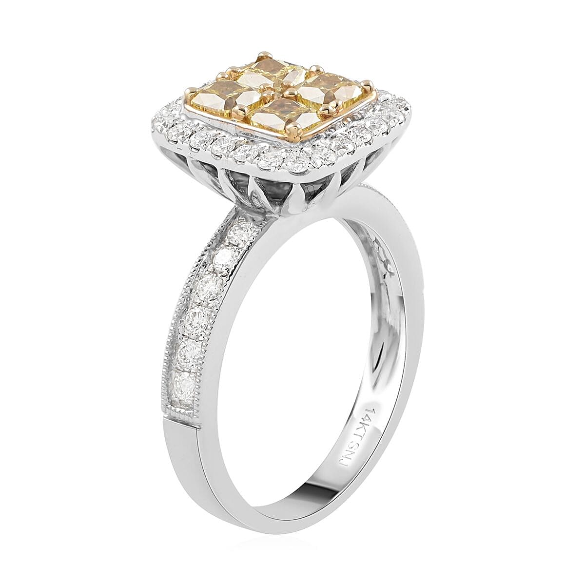 14K White and Yellow Gold Natural Yellow Diamond and Diamond Ring (Size 7.0) 5.30 Grams 1.75 ctw image number 3