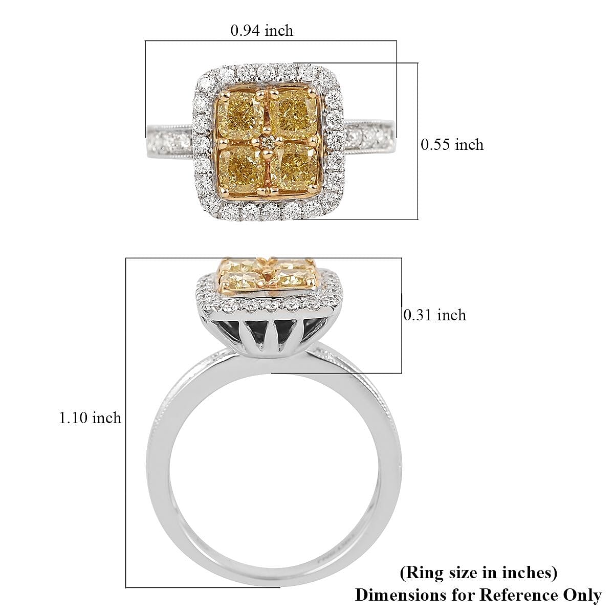 14K White and Yellow Gold Natural Yellow Diamond and Diamond Ring (Size 7.0) 5.30 Grams 1.75 ctw image number 5