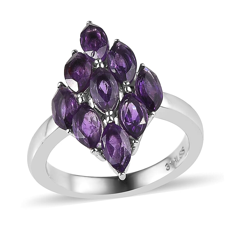 Amethyst Cluster Ring in Stainless Steel (Size 10.0) 2.35 ctw