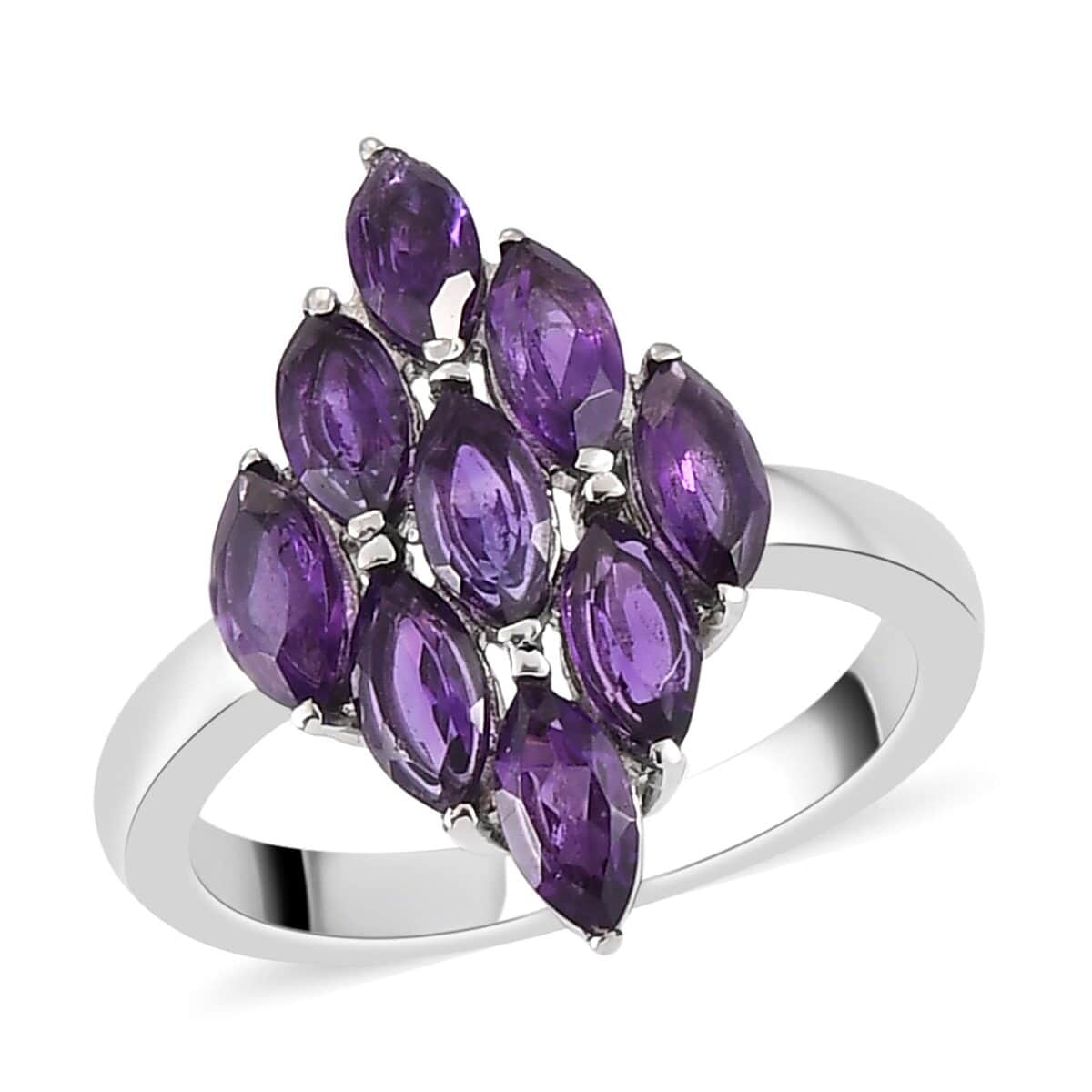 Amethyst Cluster Ring in Stainless Steel 1.85 ctw image number 0