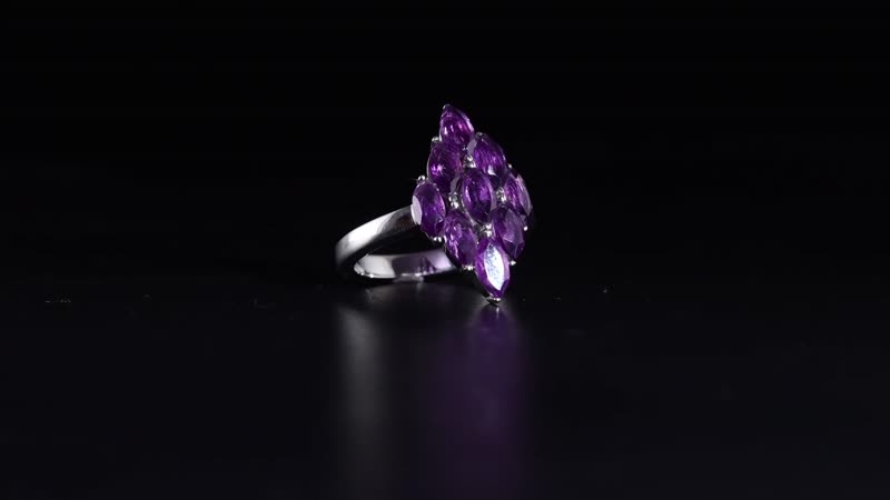 Amethyst Cluster Ring in Stainless Steel 1.85 ctw