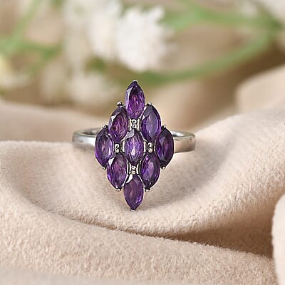 Amethyst Cluster Ring in Stainless Steel (Size 10.0) 2.35 ctw