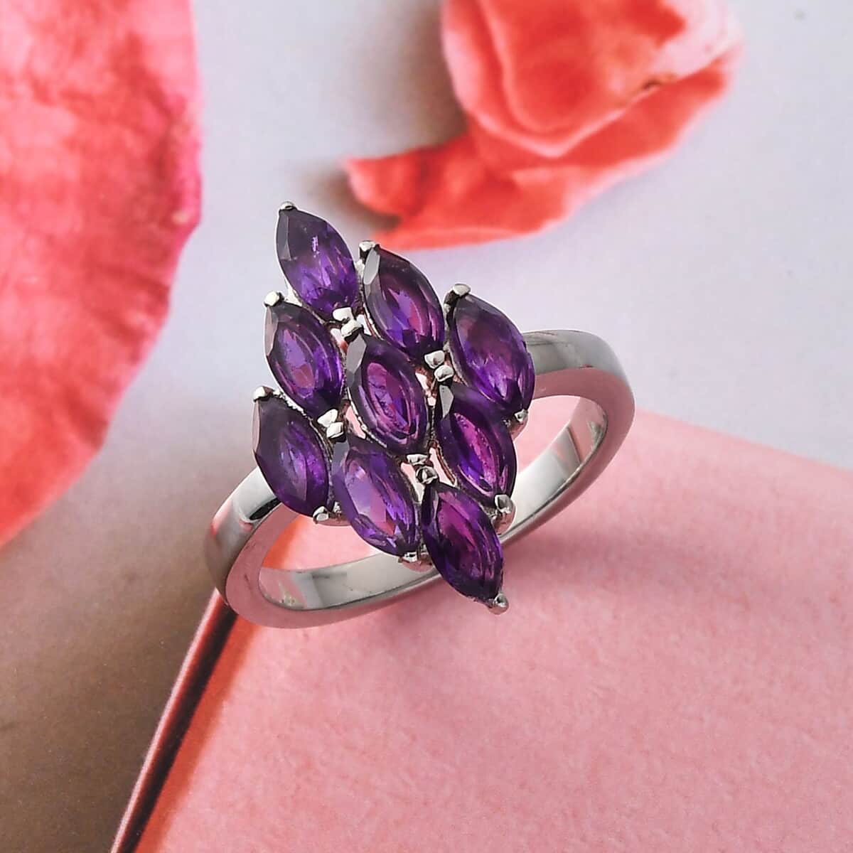 Amethyst Cluster Ring in Stainless Steel 1.85 ctw image number 1