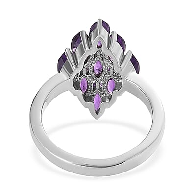 Amethyst Cluster Ring in Stainless Steel (Size 10.0) 2.35 ctw