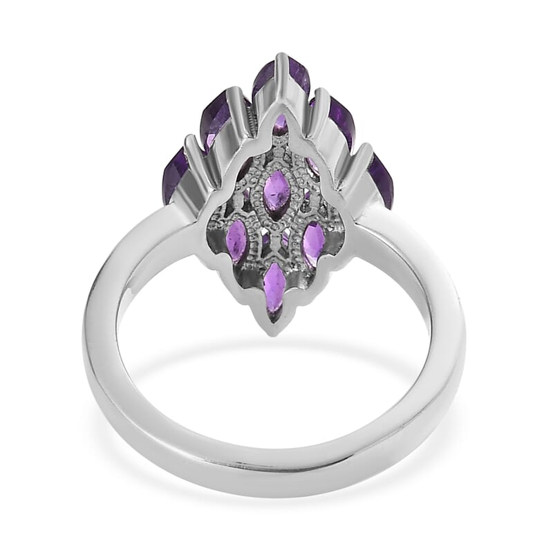 Amethyst Cluster Ring in Stainless Steel (Size 10.0) 2.35 ctw
