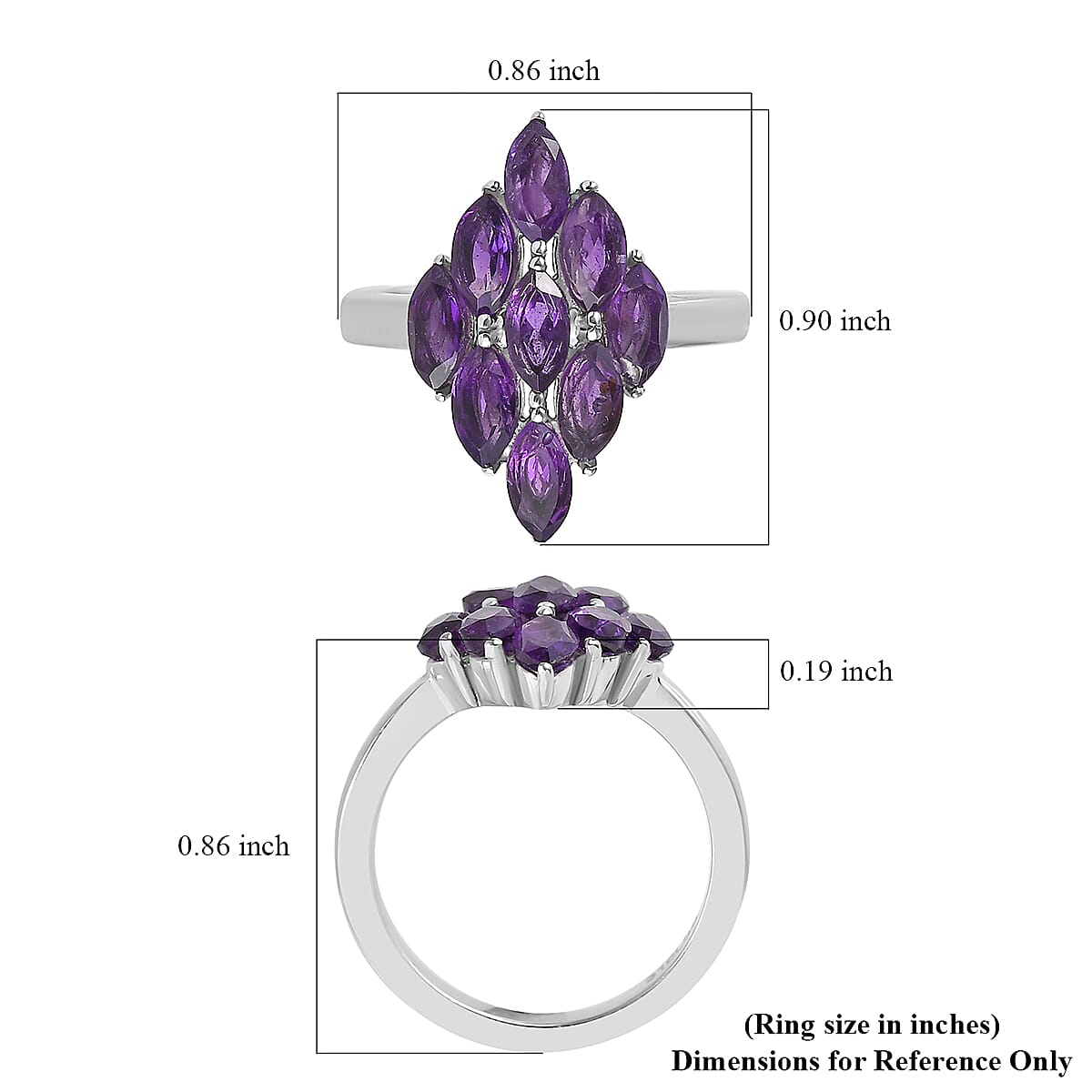 Amethyst Cluster Ring in Stainless Steel (Size 10.0) 2.35 ctw