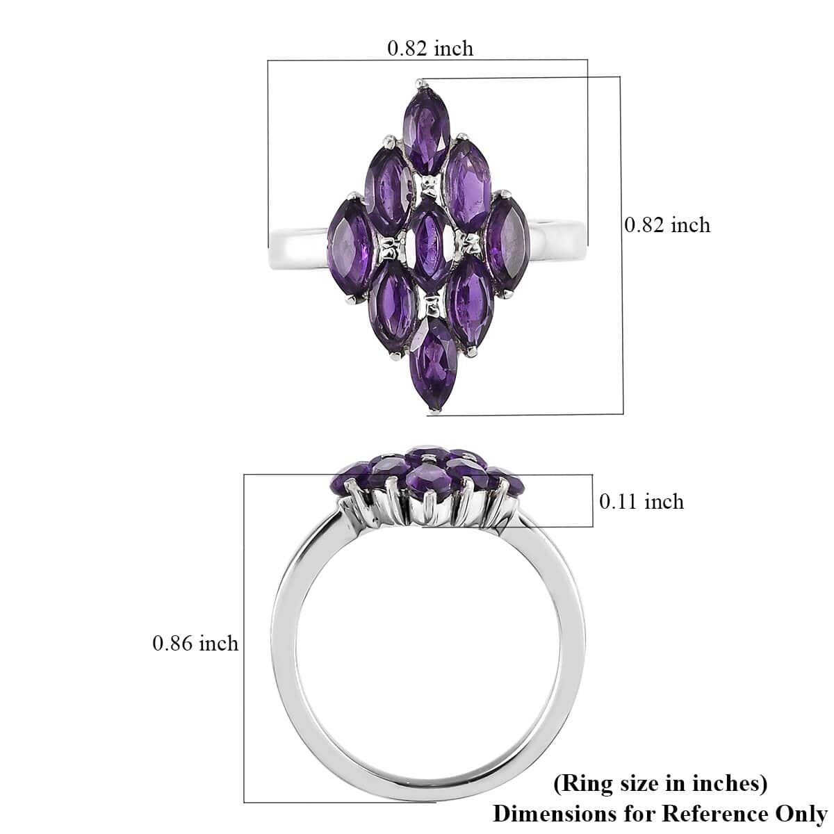 Amethyst Cluster Ring in Stainless Steel 1.85 ctw image number 5