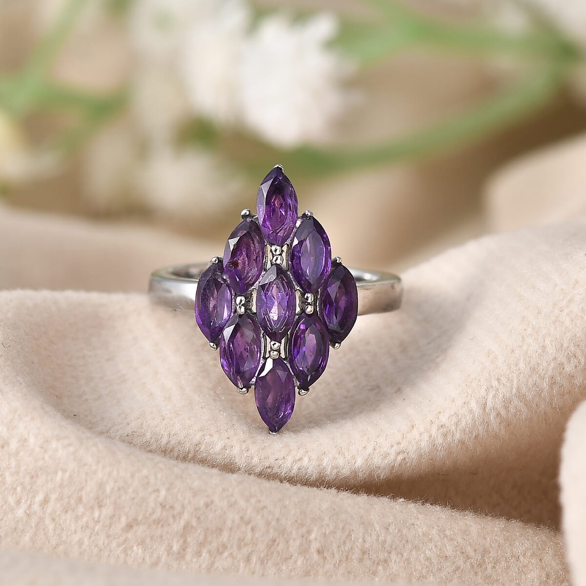 Amethyst Cluster Ring in Stainless Steel (Size 6.0) 2.35 ctw image number 1