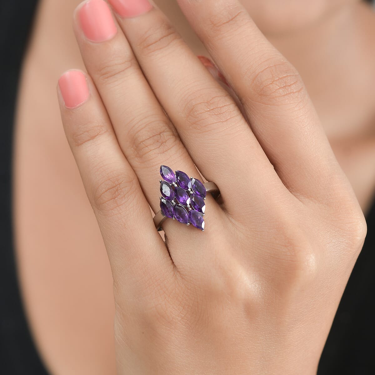 Amethyst Cluster Ring in Stainless Steel (Size 6.0) 2.35 ctw image number 2