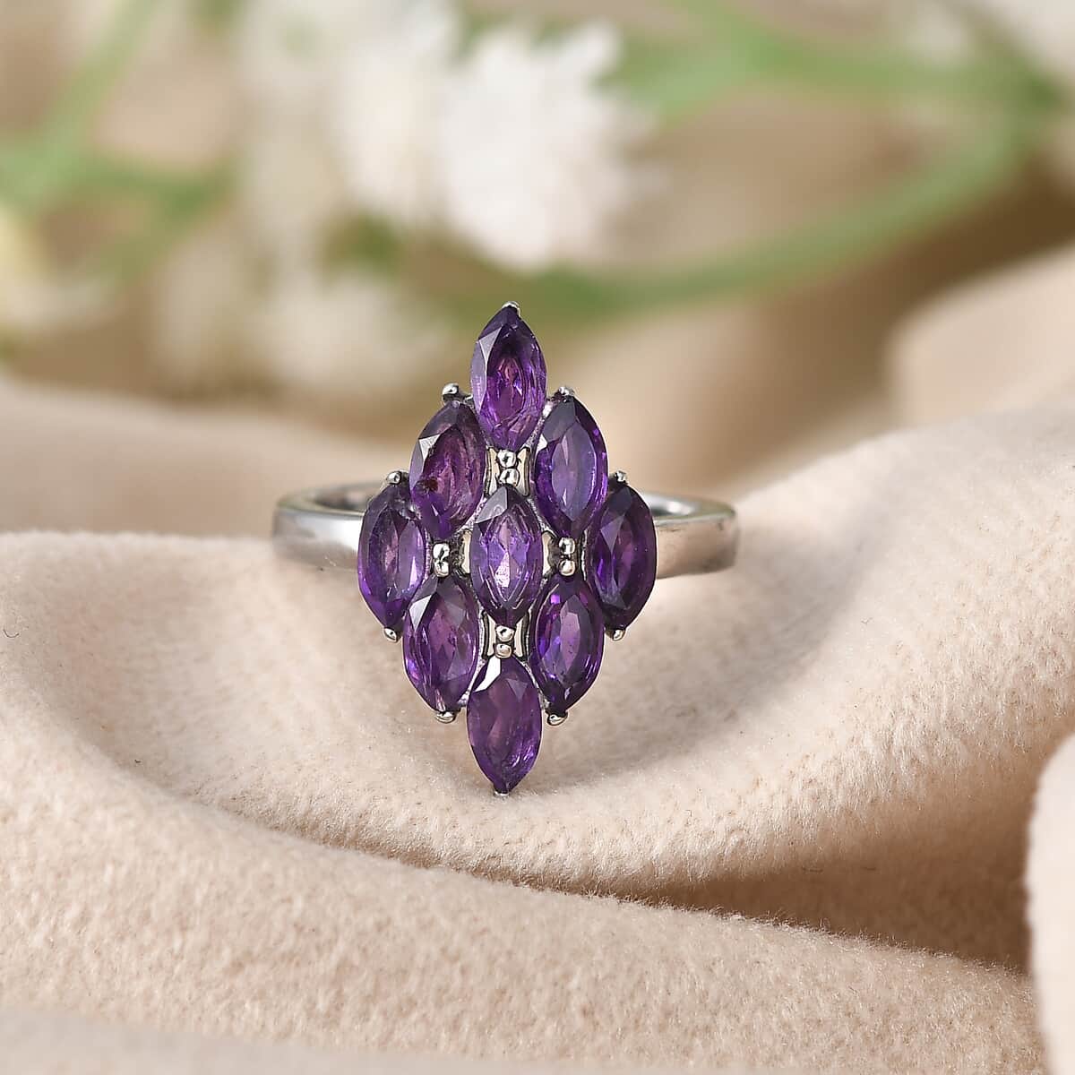 Amethyst Cluster Ring in Stainless Steel (Size 7.0) 2.35 ctw image number 1