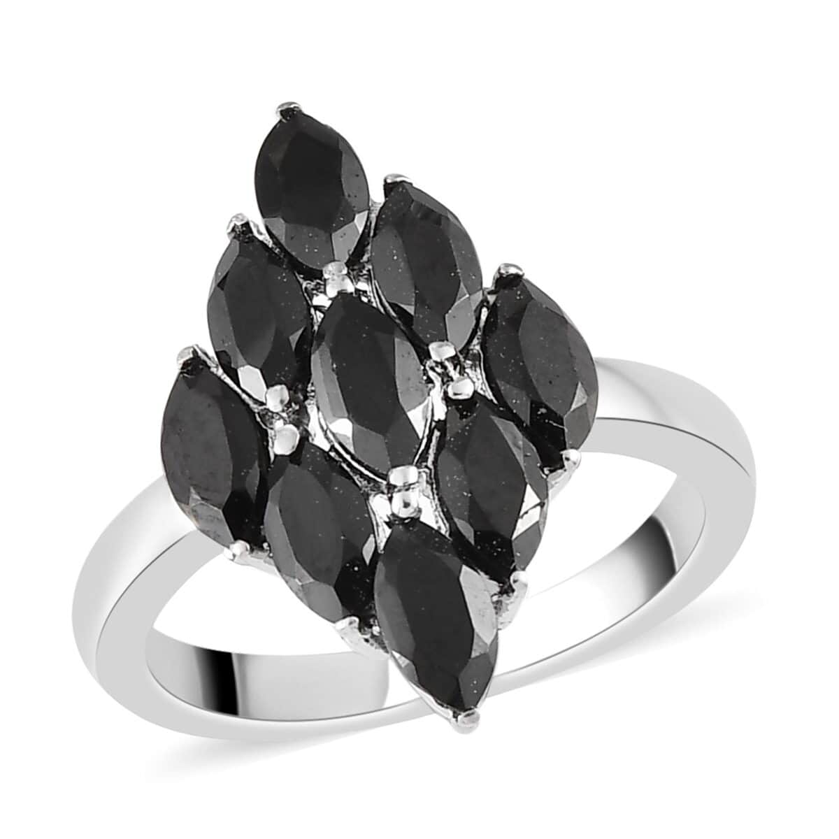 Natural Thai Black Spinel Cluster Ring in Stainless Steel (Size 10.0) 2.85 ctw image number 0