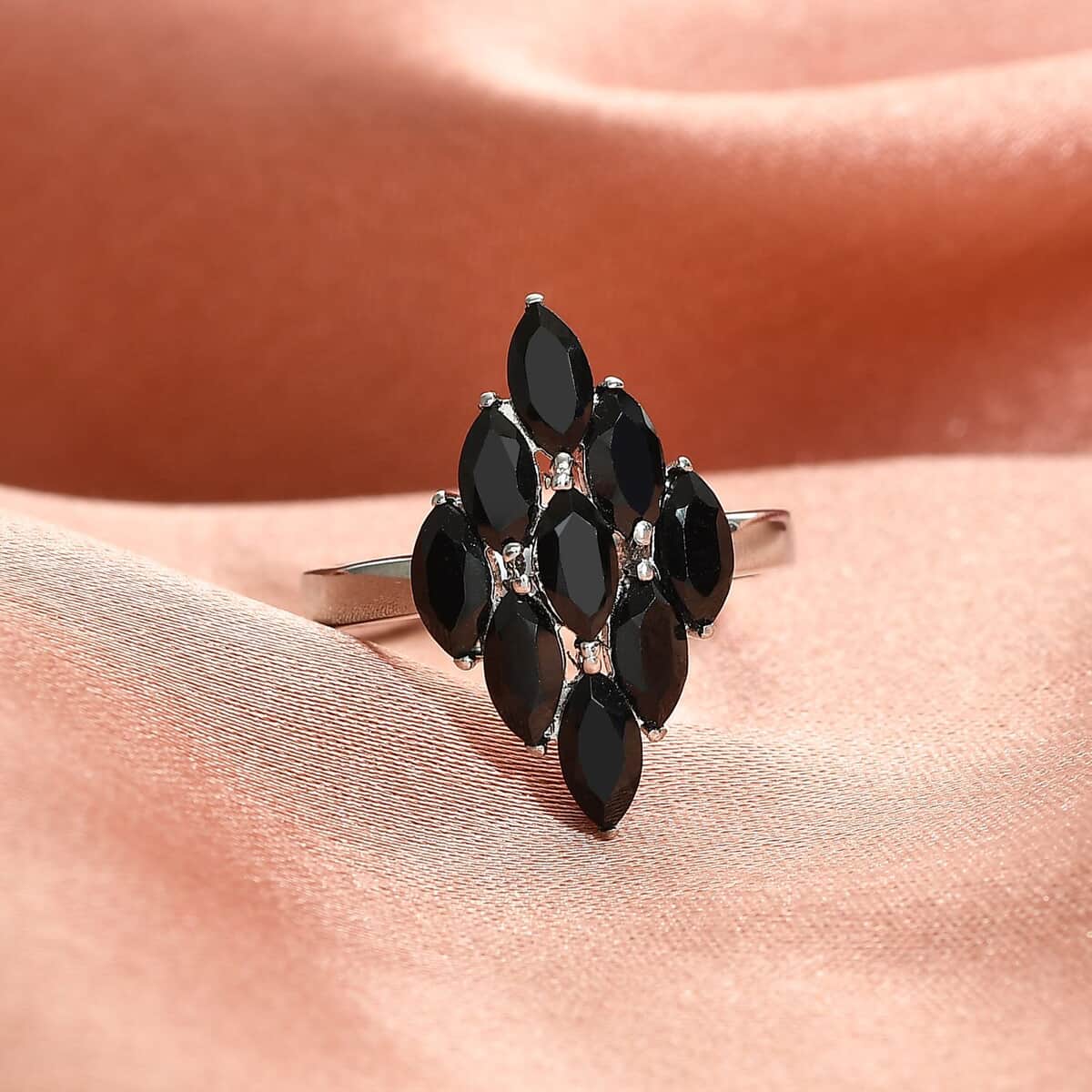 Natural Thai Black Spinel Cluster Ring in Stainless Steel (Size 10.0) 2.85 ctw image number 1
