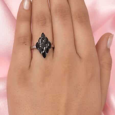 Natural Thai Black Spinel Cluster Ring in Stainless Steel (Size 10.0) 2.85 ctw image number 2