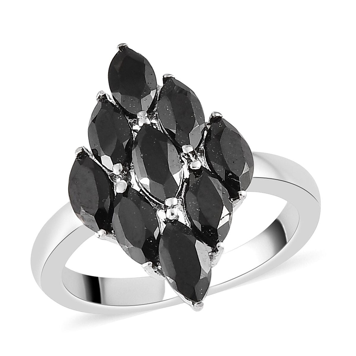Thai Black Spinel Cluster Ring in Stainless Steel (Size 6.0) 2.85 ctw