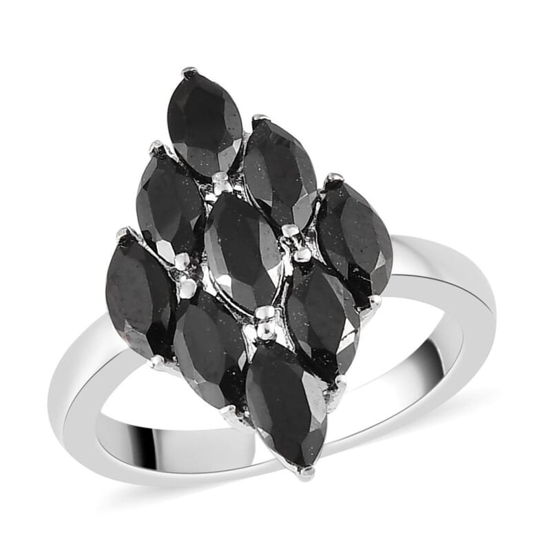 Thai Black Spinel Cluster Ring in Stainless Steel (Size 6.0) 2.85 ctw