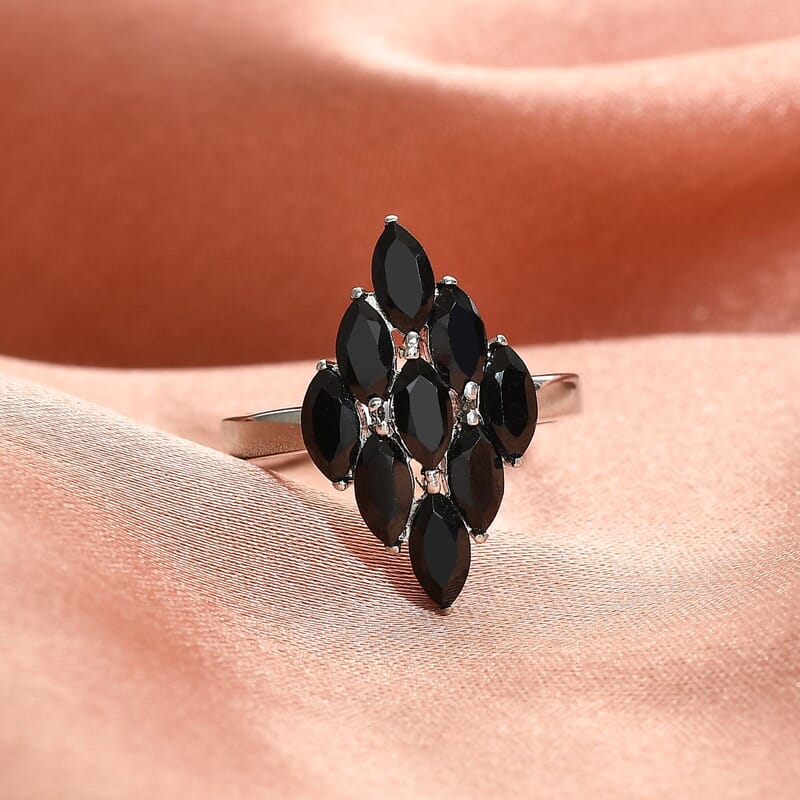 Thai Black Spinel Cluster Ring in Stainless Steel (Size 6.0) 2.85 ctw