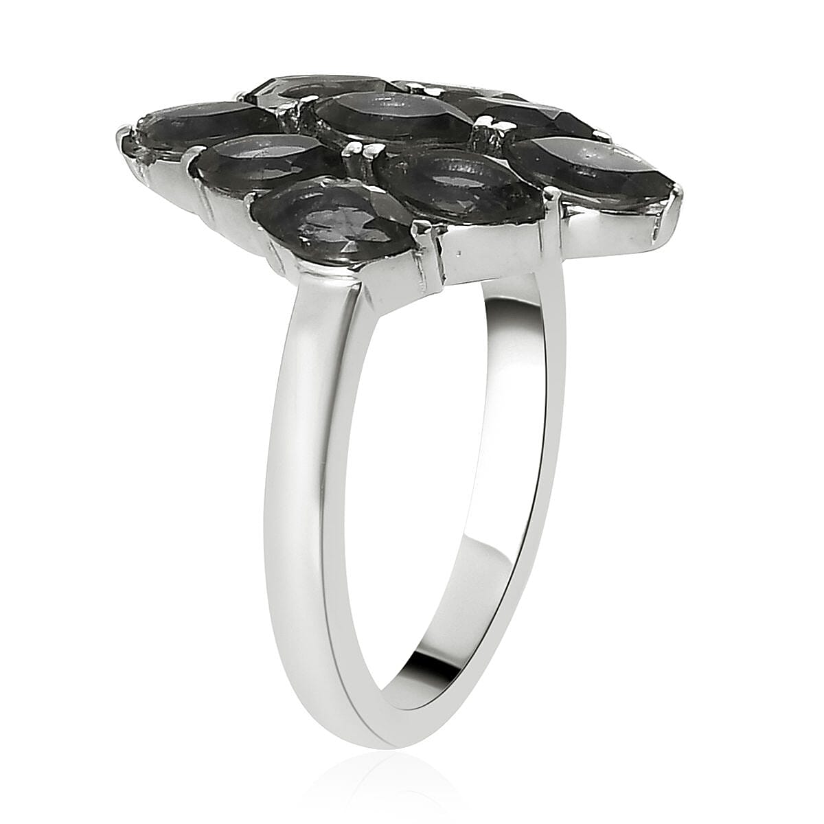 Thai Black Spinel Cluster Ring in Stainless Steel (Size 6.0) 2.85 ctw