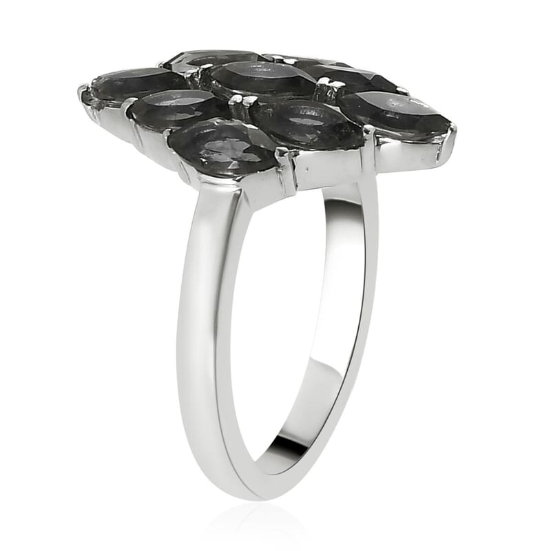 Thai Black Spinel Cluster Ring in Stainless Steel (Size 6.0) 2.85 ctw