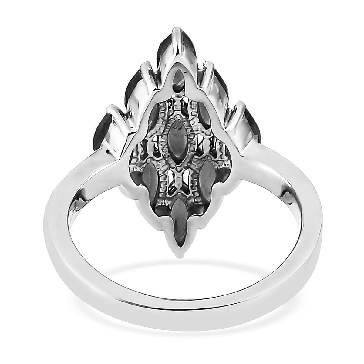 Thai Black Spinel Cluster Ring in Stainless Steel (Size 6.0) 2.85 ctw