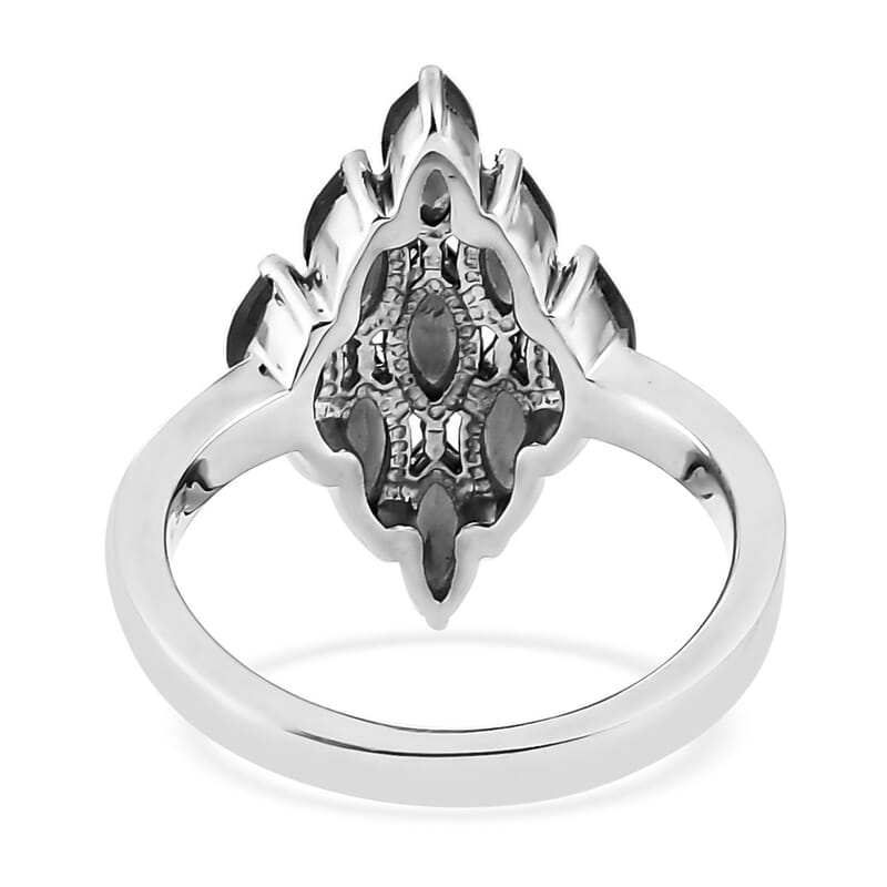 Thai Black Spinel Cluster Ring in Stainless Steel (Size 6.0) 2.85 ctw