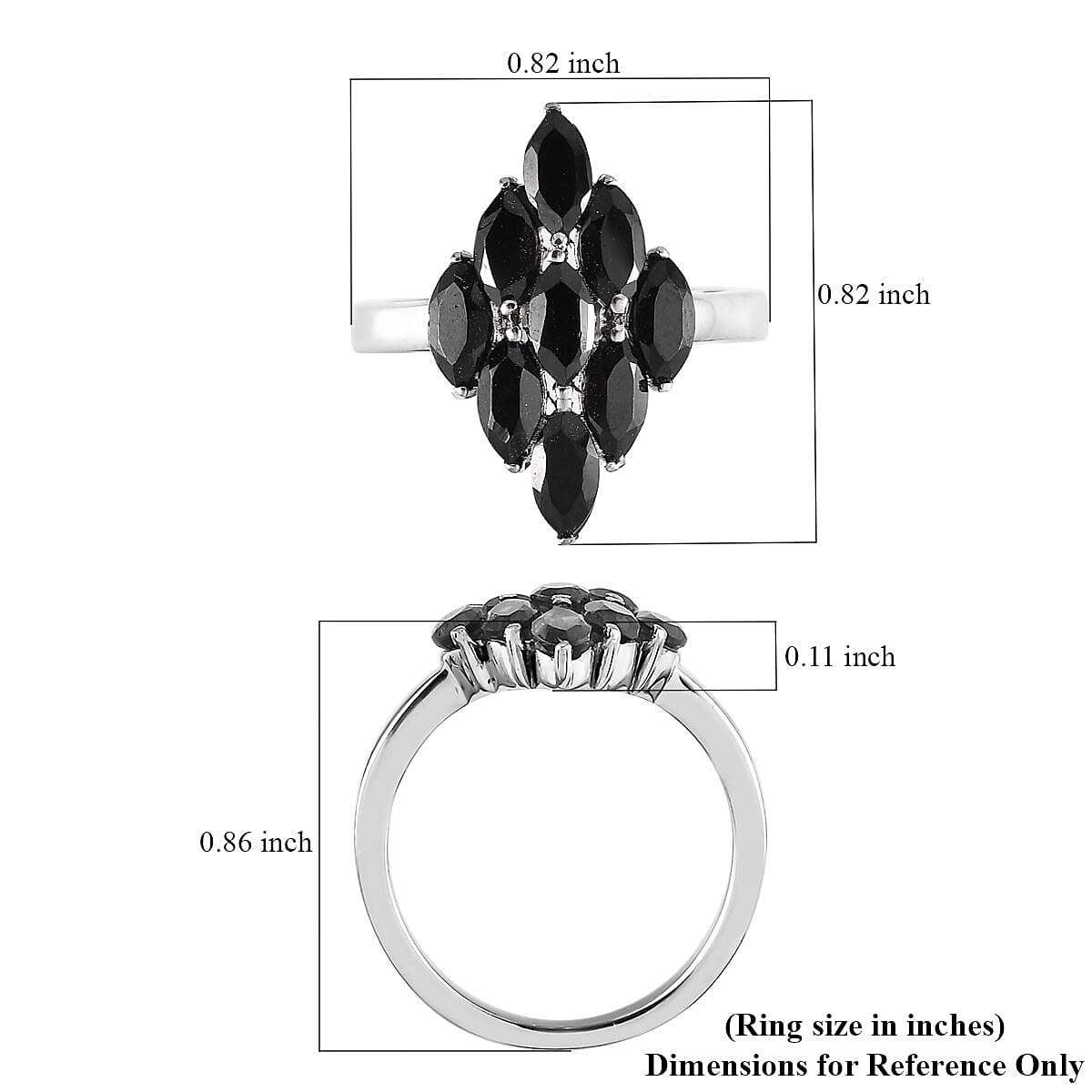 Thai Black Spinel Cluster Ring in Stainless Steel (Size 6.0) 2.85 ctw