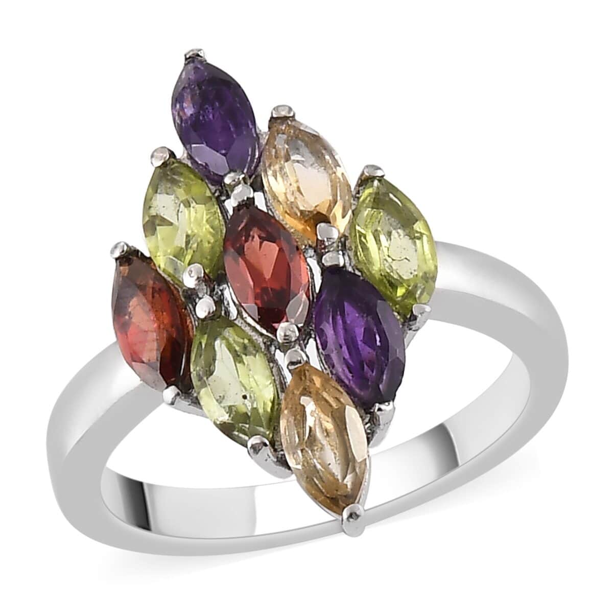 Multi Gemstone Cluster Ring in Stainless Steel (Size 10.0) 2.25 ctw image number 0